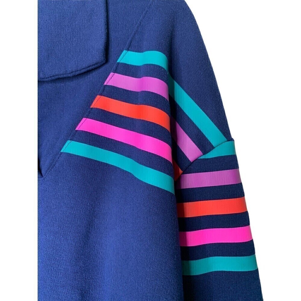 Lands End Serious Sweats Sweatshirt 90's Striped Womens Sz L 14/16 Retro Blue - Picture 4 of 9